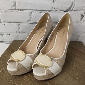 Nine west peep toe platform stiletto heels size 7M tweed leather